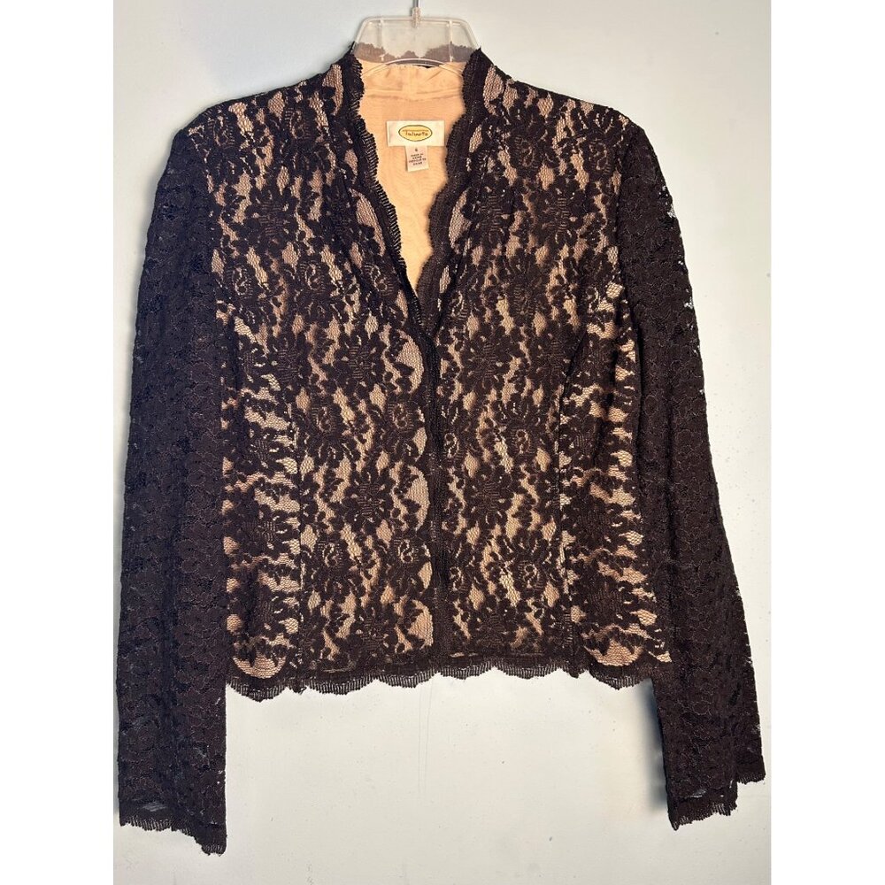 Talbots Black Lace Overlay Jacket‎ Women's 6 Dark Floral Scalloped Whimsigoth
